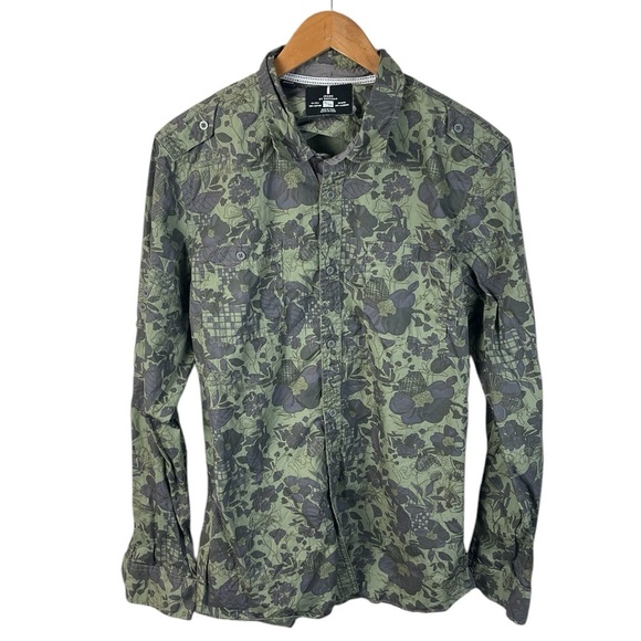 BF844 Mens I Jeans by Buffalo Floral Military Epaulette Button Down Shirt XL - Picture 1 of 4